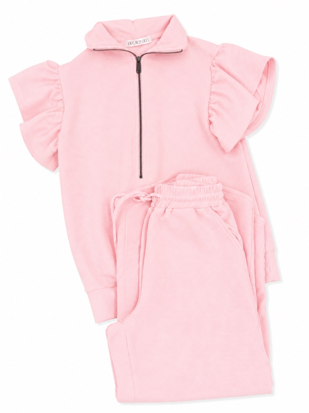 IRO Kids Pink Ruffle-Sleeve Zip Sweatshirt with Matching Joggers